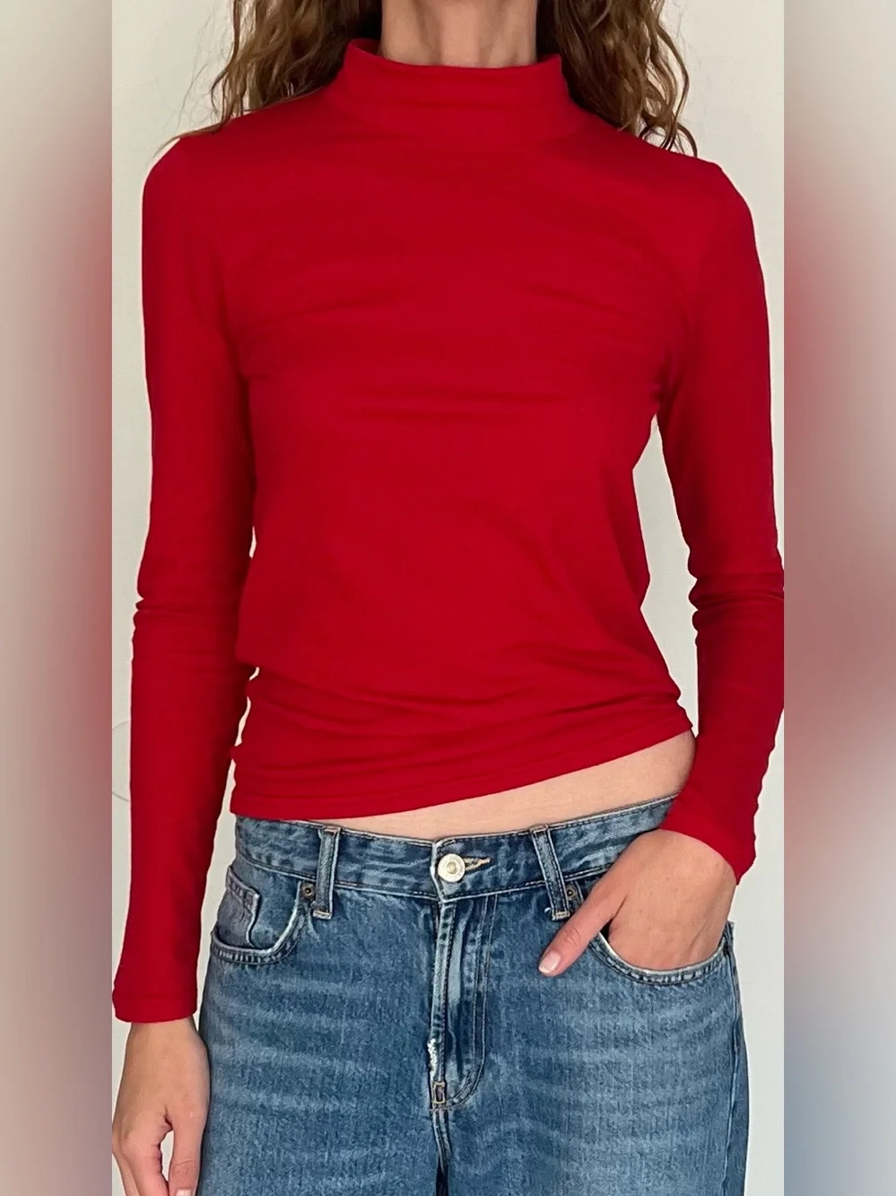 J. Crew Red Long Sleeve Mock Neck Slim Top
